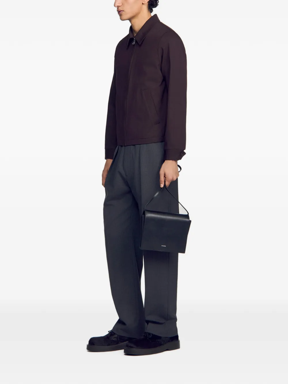 SANDRO Kleine leren tas met logo Zwart