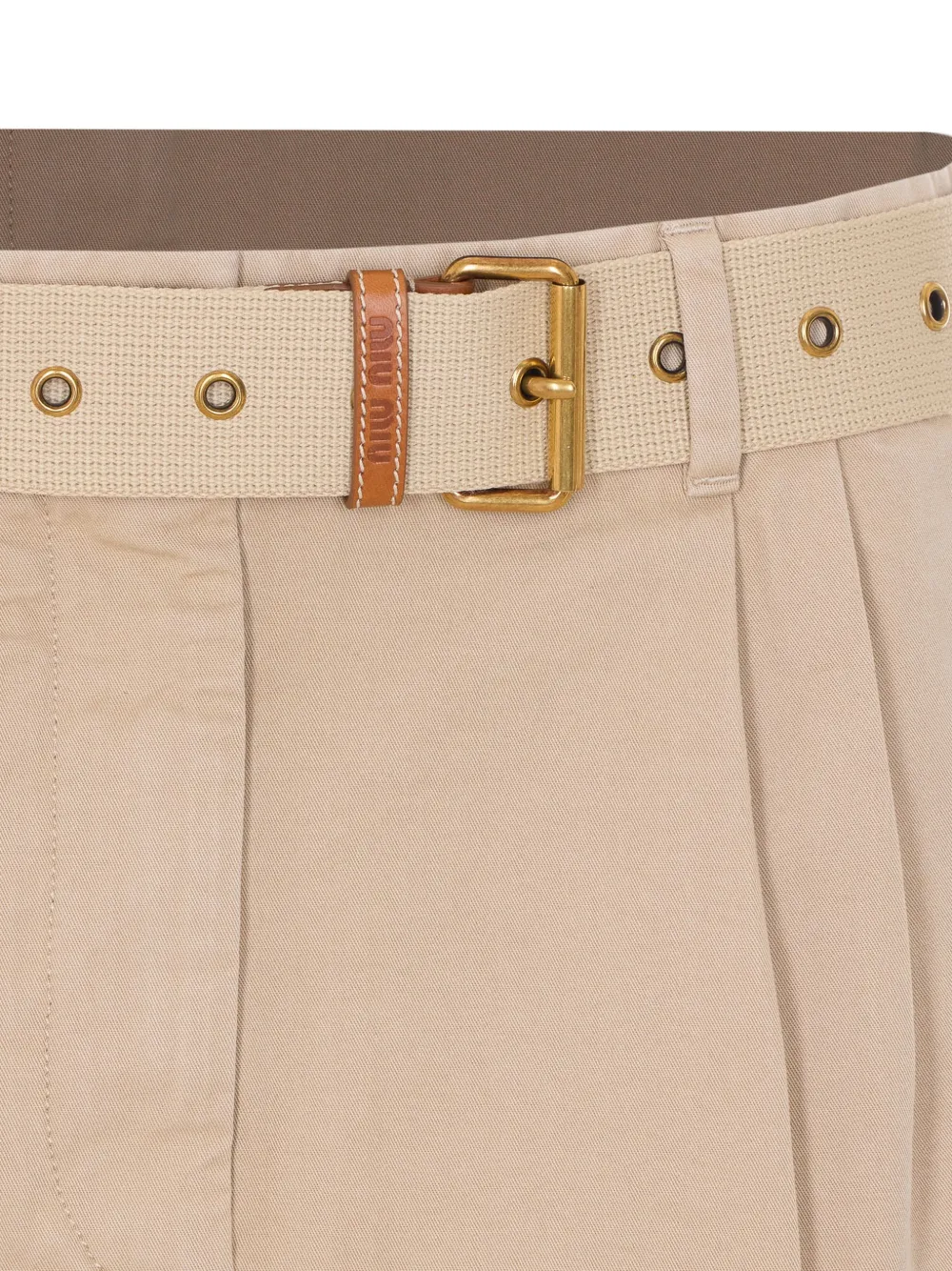 Miu Mini-plooirok met ceintuur Beige