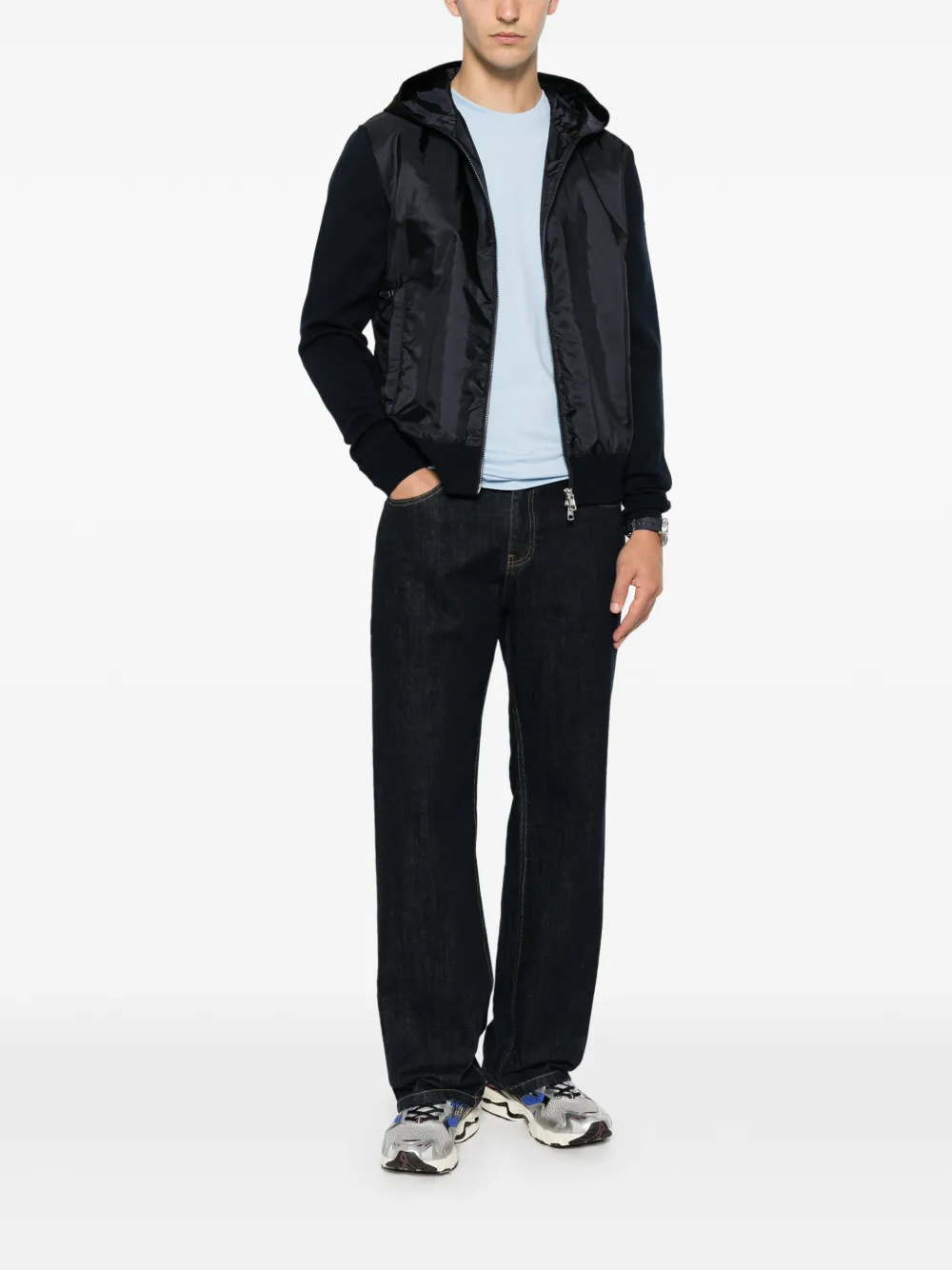 Moncler Hoodie van katoenblend met rits Blauw
