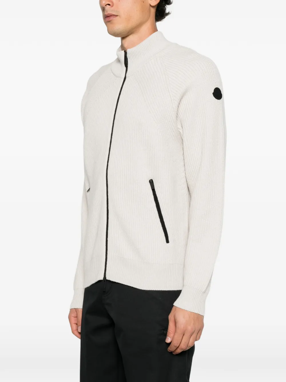 Moncler ribbed-knit zip-up cardigan Beige