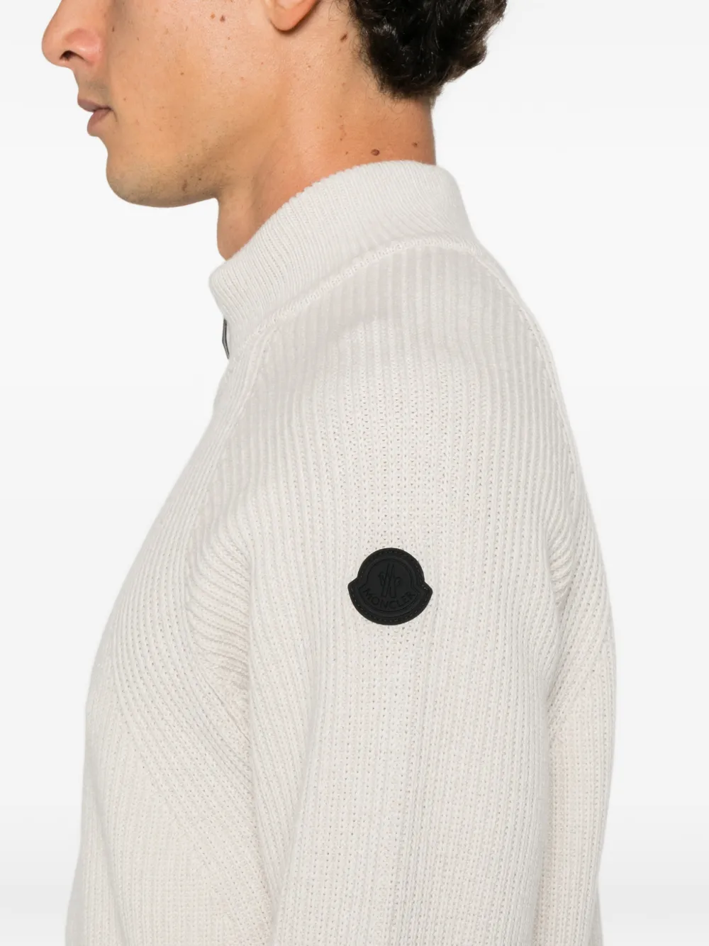 Moncler ribbed-knit zip-up cardigan Beige