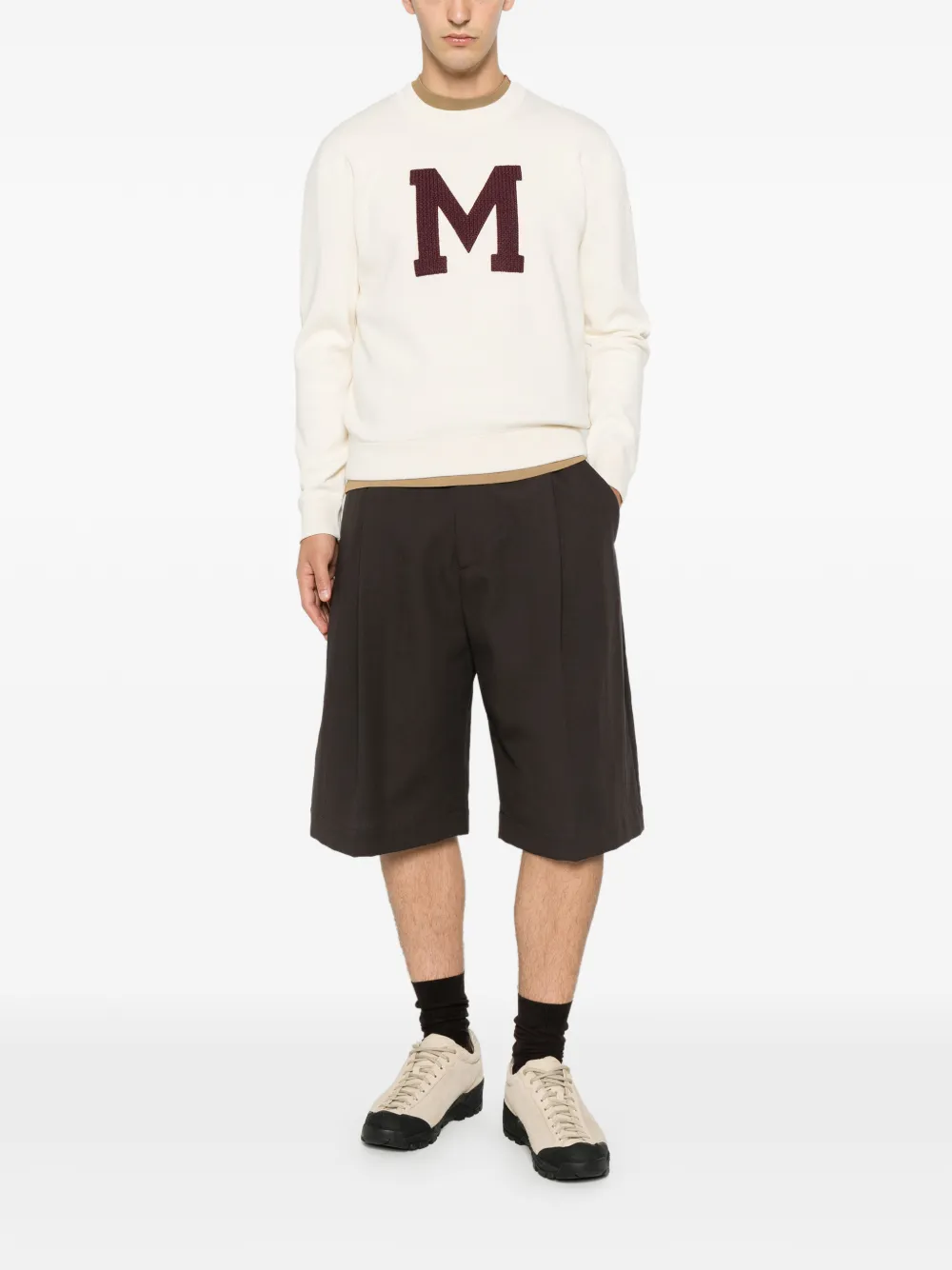 Moncler Trui van katoenblend met monogram Beige