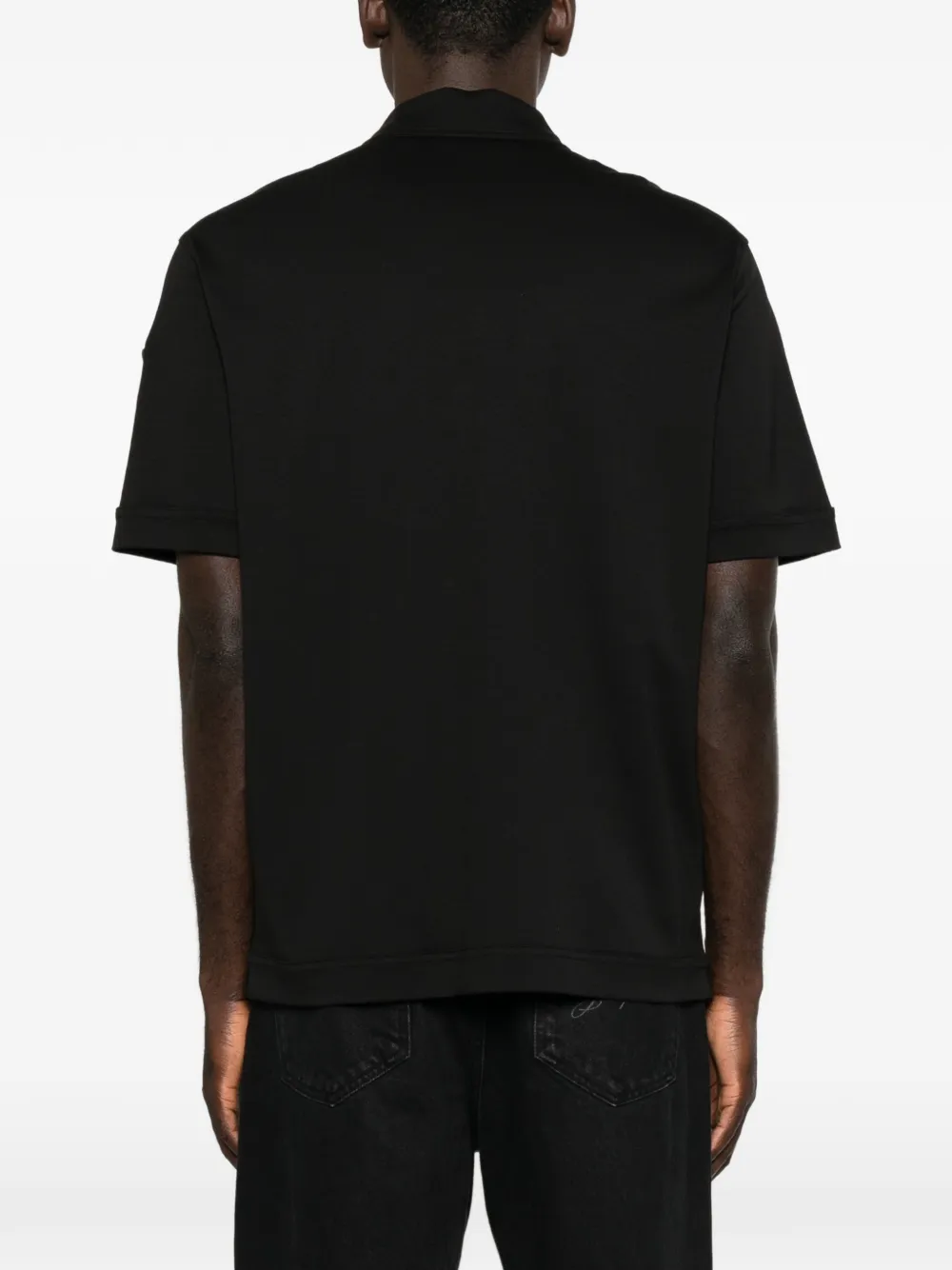 Moncler Overhemd met korte mouwen en leren logo Zwart