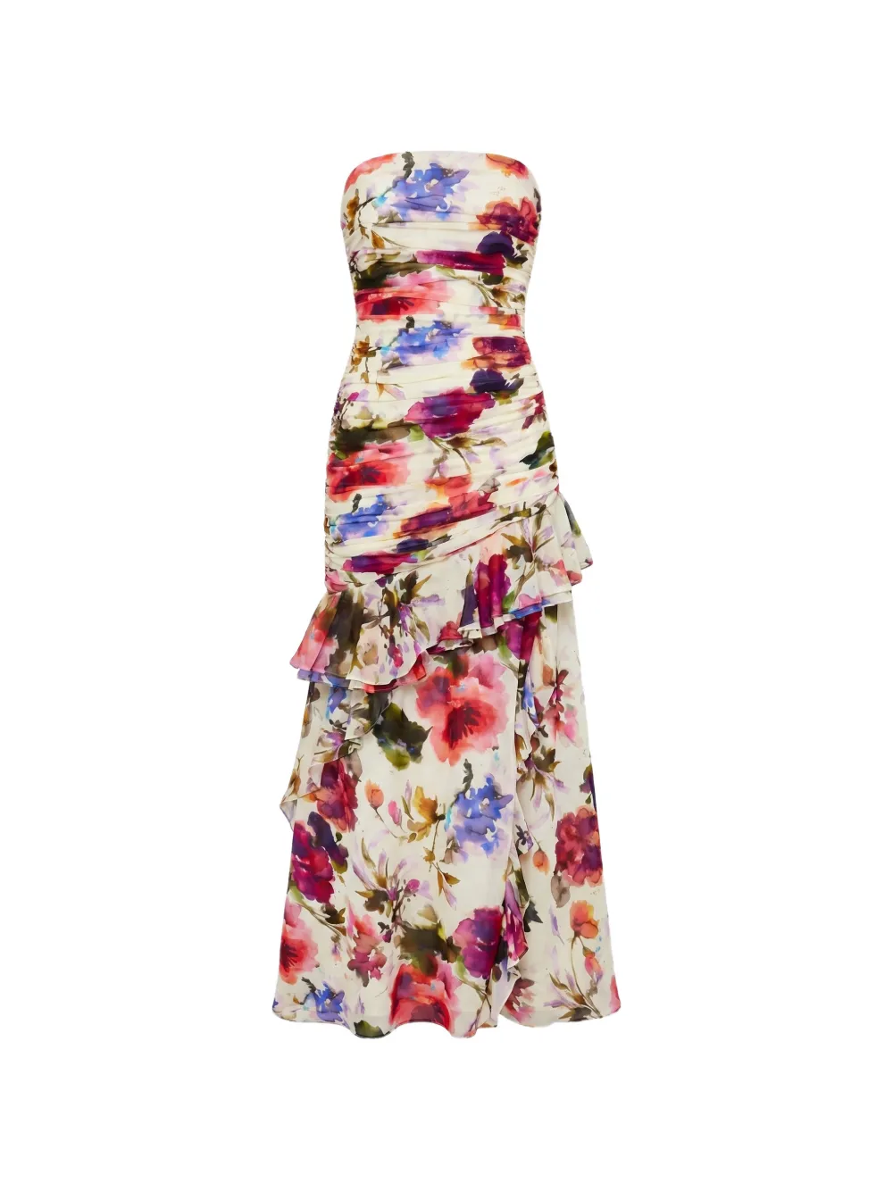 Nicholas Viola ruched ruffled maxi dress - White
