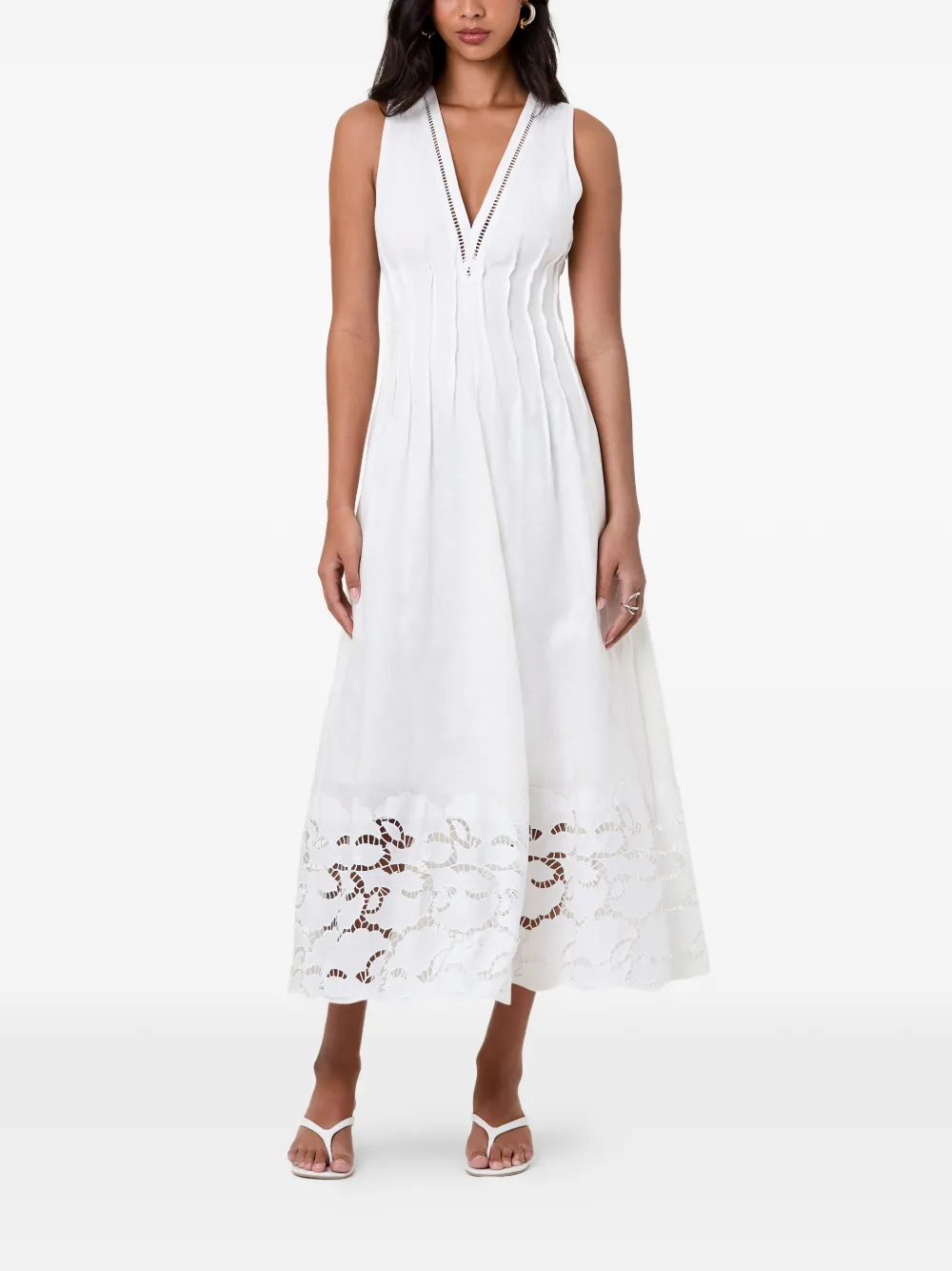 Nicholas Stina mouwloze jurk met broderie afwerking Wit