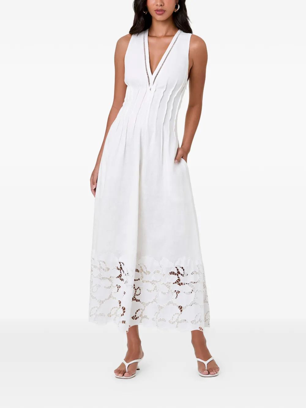 Nicholas Stina mouwloze jurk met broderie afwerking Wit