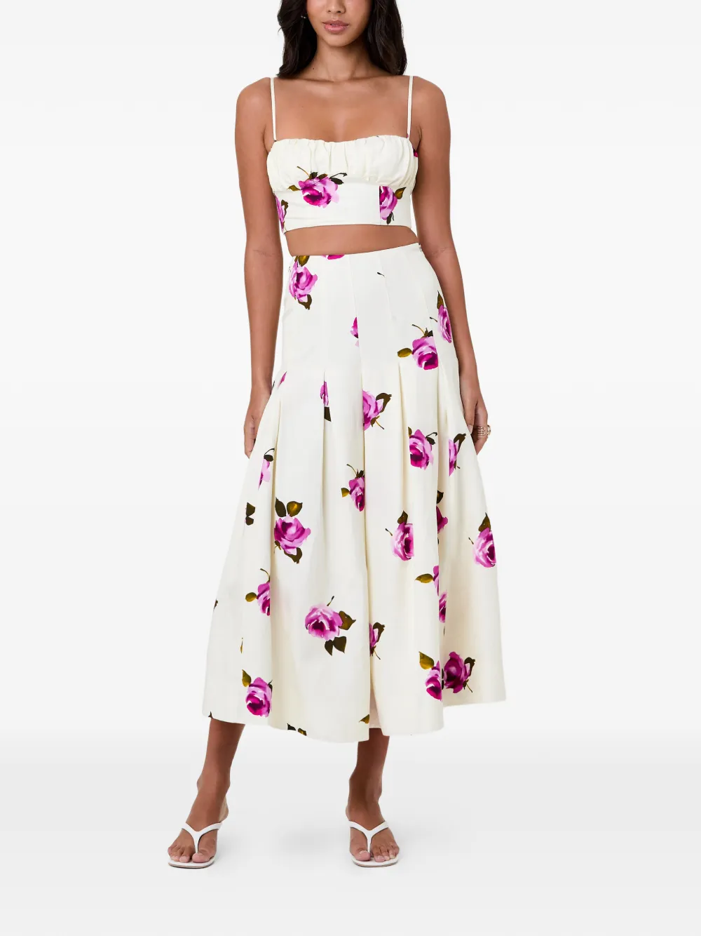 Nicholas Yulia top met bloemenprint en spaghettibandjes Beige