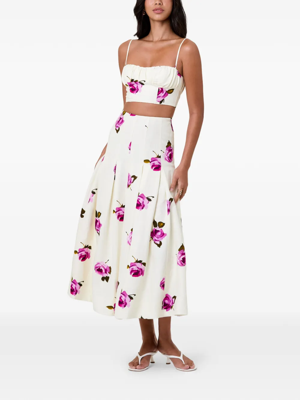 Nicholas Yulia top met bloemenprint en spaghettibandjes Beige