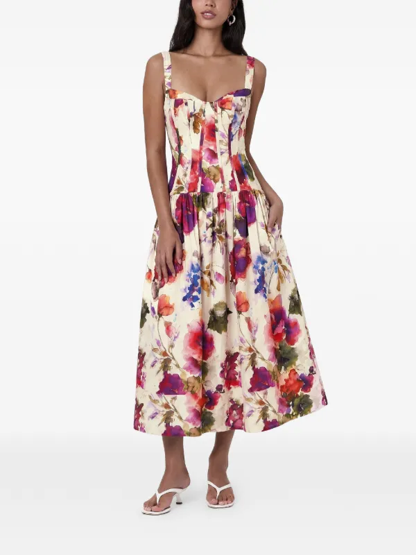 nicholas the label makenna linen corset midi dress Nicholas - Makenna floral-print corset-style midi dress - women - Linen/Flax/Viscose/Cotton - 0