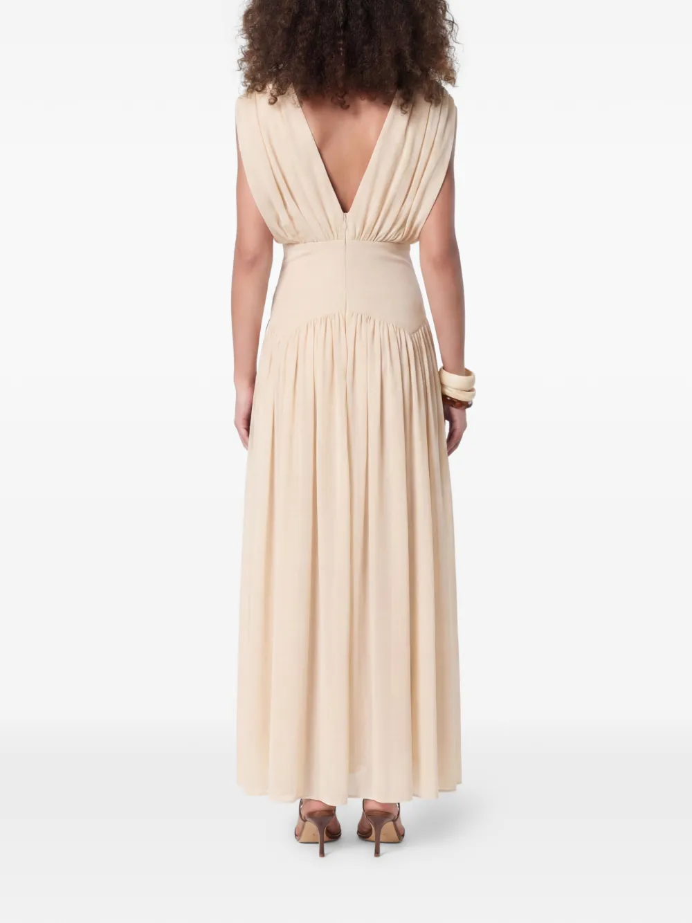 Nicholas Giana maxi-jurk met watervalhals en plooien Beige