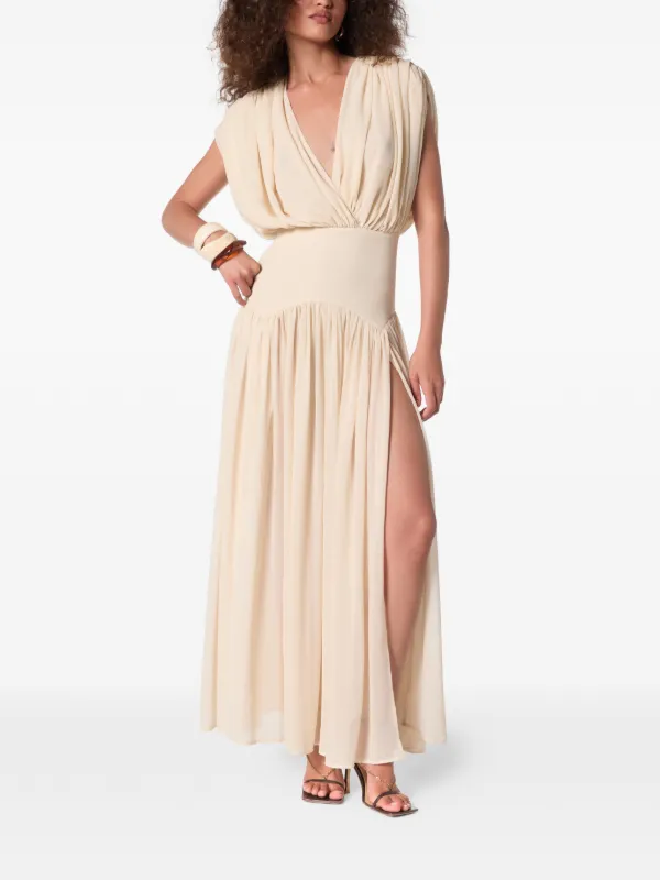 Nicholas Giana plunging-neck Pleated Maxi Dress | Neutrals | FARFETCH