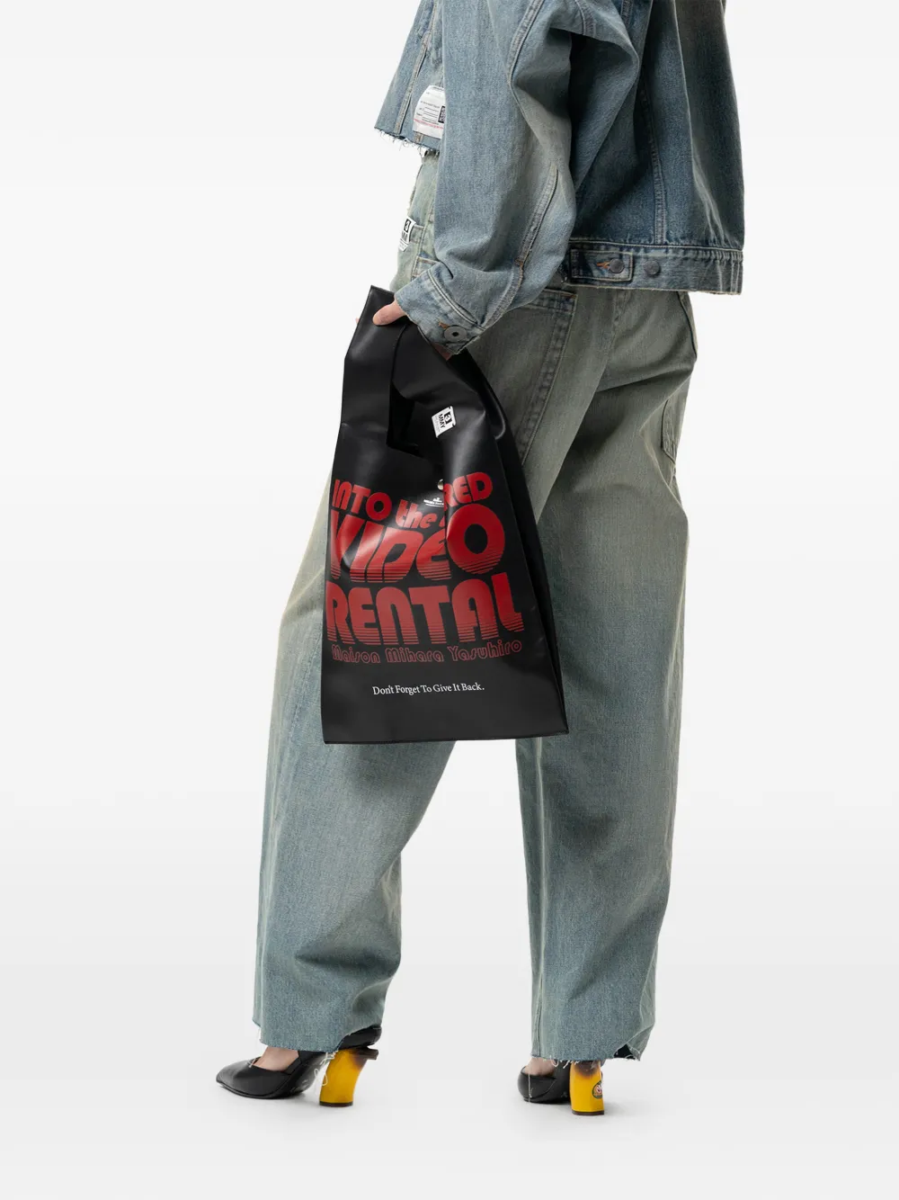 Maison MIHARA YASUHIRO Video Rental leren shopper met print Zwart