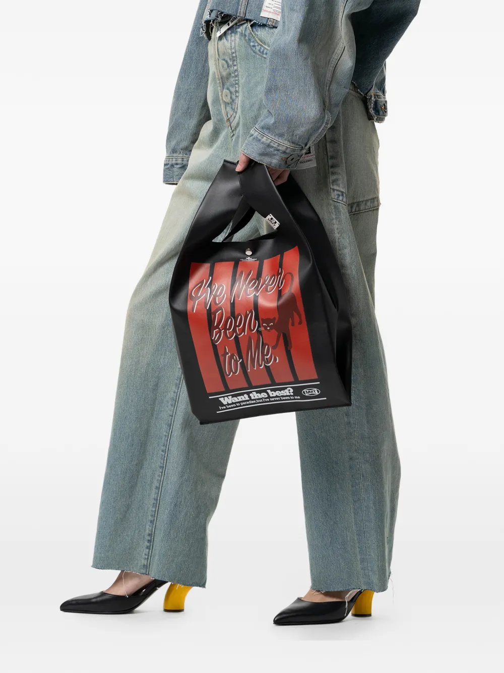 Maison MIHARA YASUHIRO Leren shopper met kattenprint Zwart