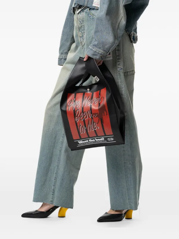 Maison MIHARA YASUHIRO キャットプリント レザーハンドバッグ 