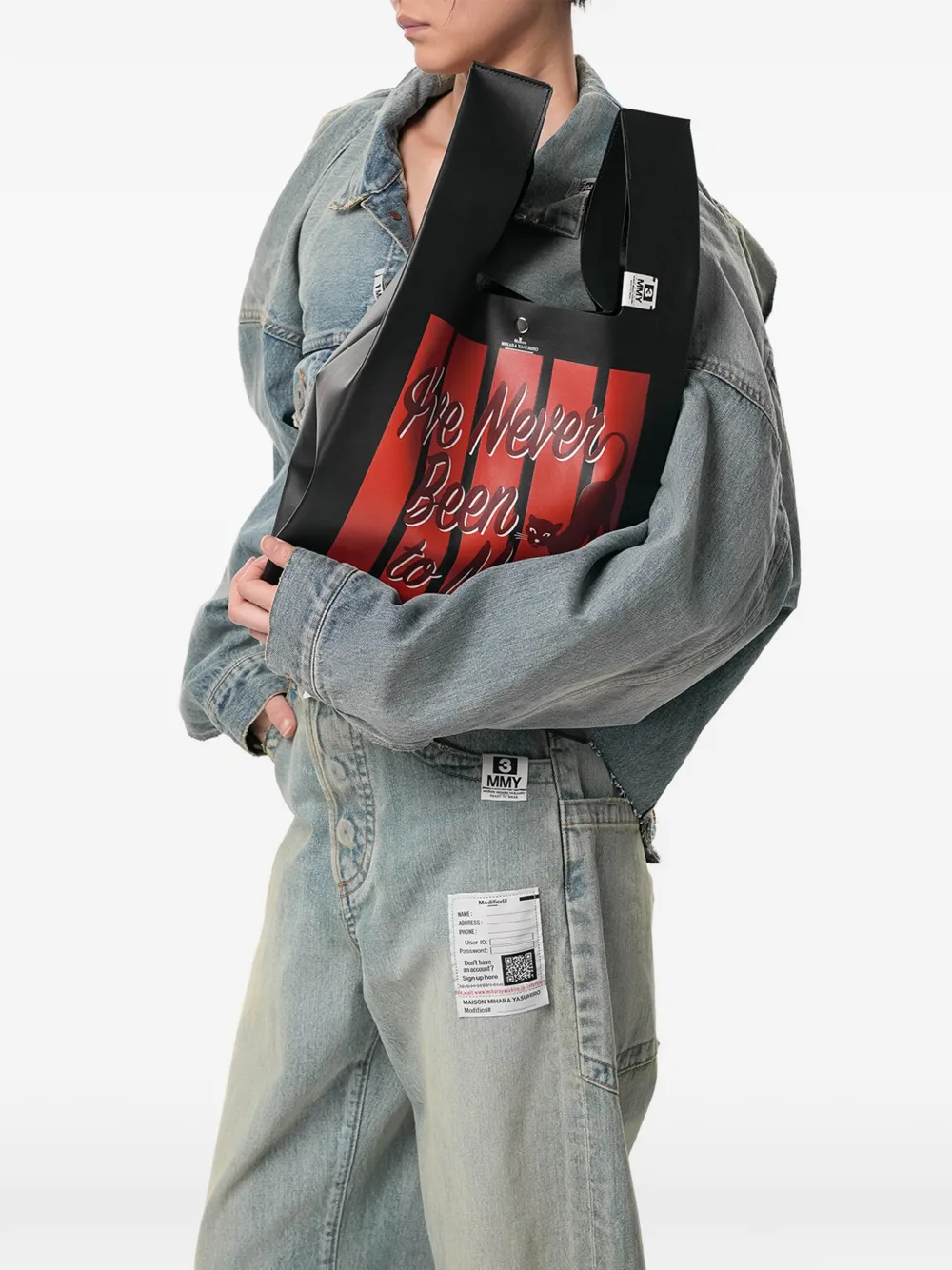 Maison MIHARA YASUHIRO Leren shopper met kattenprint Zwart