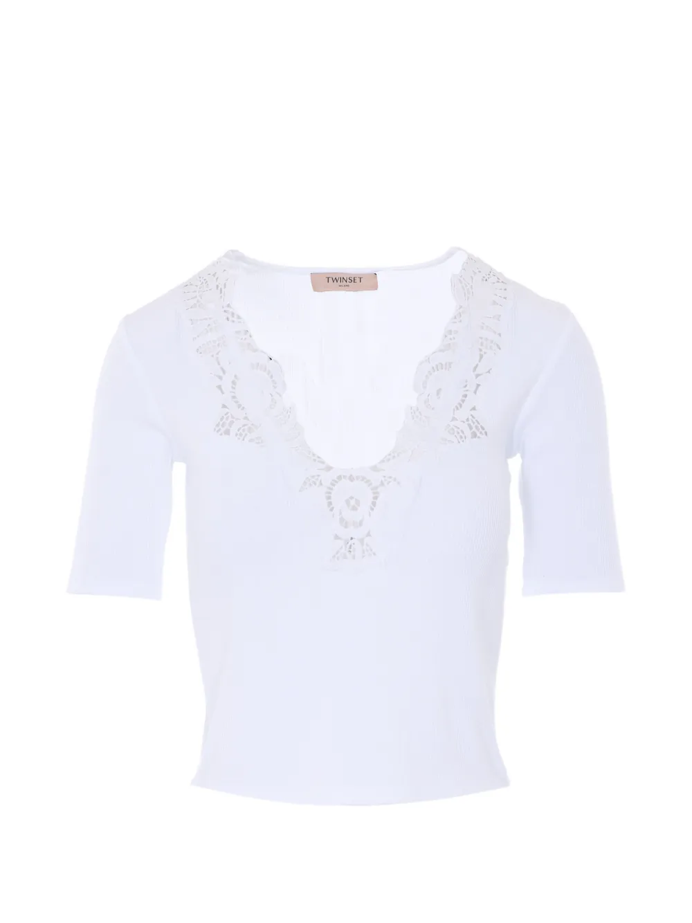 TWINSET lace-detail ribbed T-shirt - Bianco
