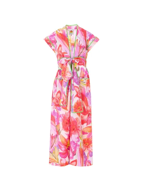 FARM Rio Artsy Flora bow-detail midi dress