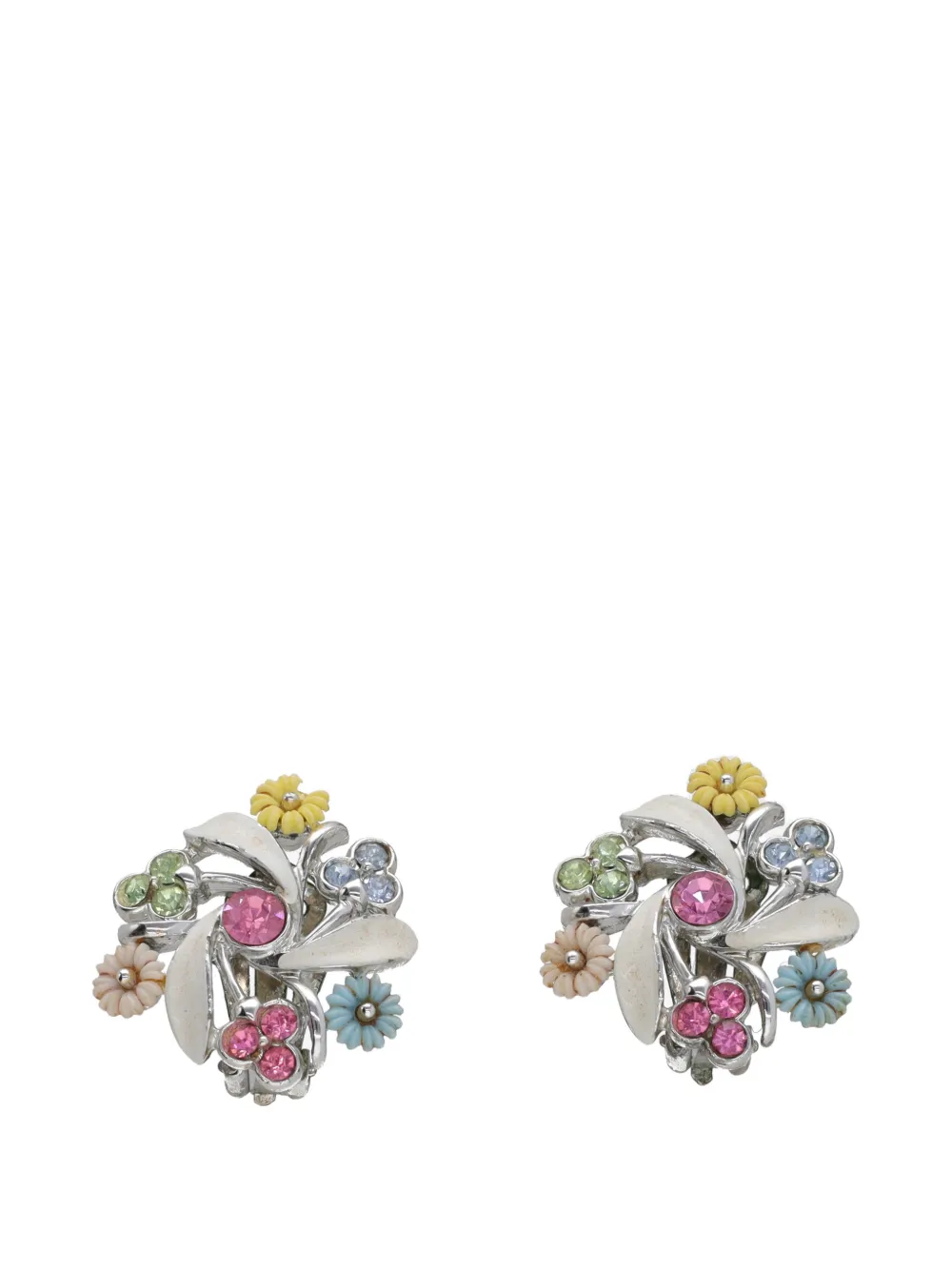 Vintage floral-motif clip-on earrings - Argento