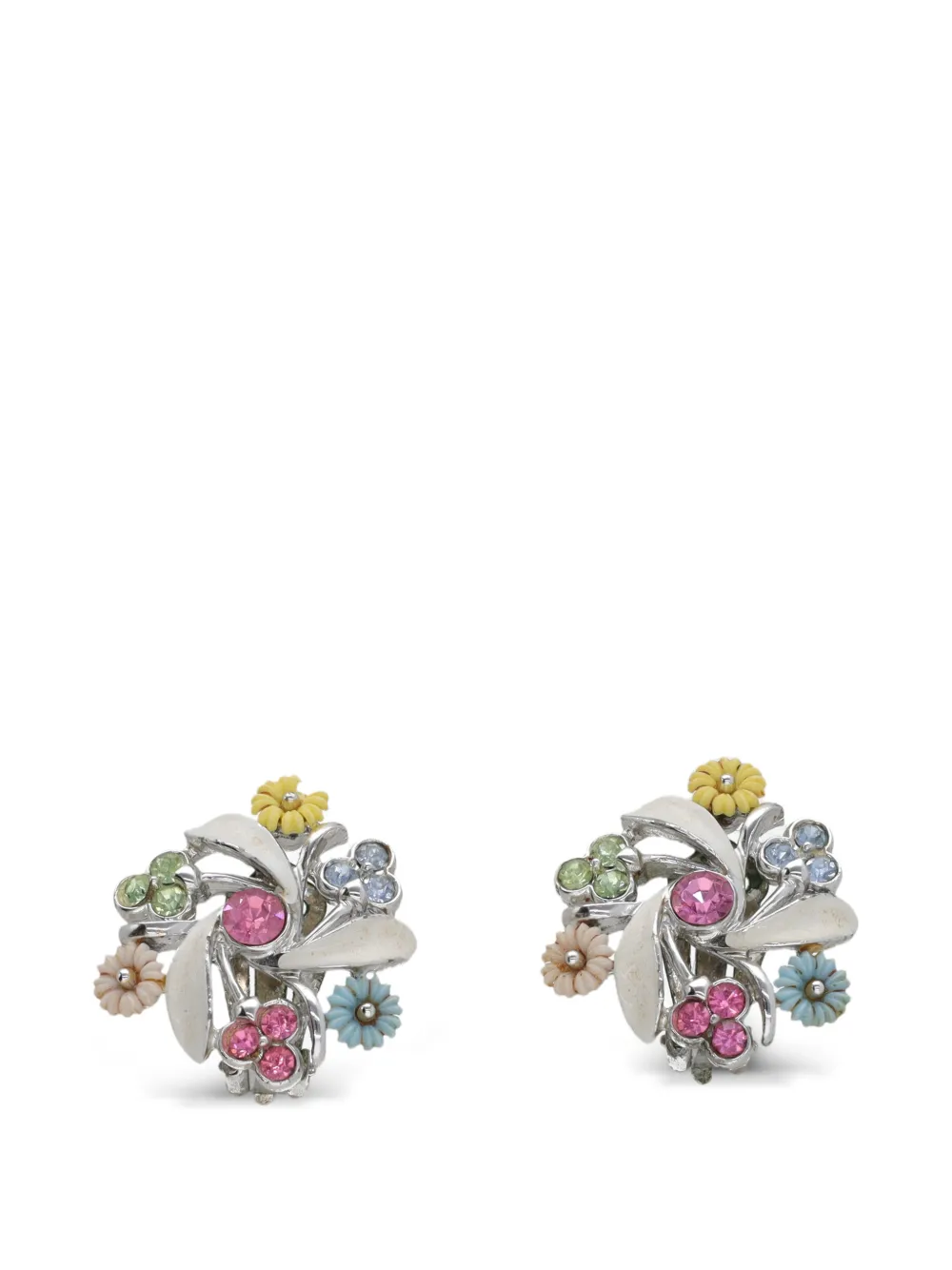 Vintage floral-motif clip-on earrings - Argento
