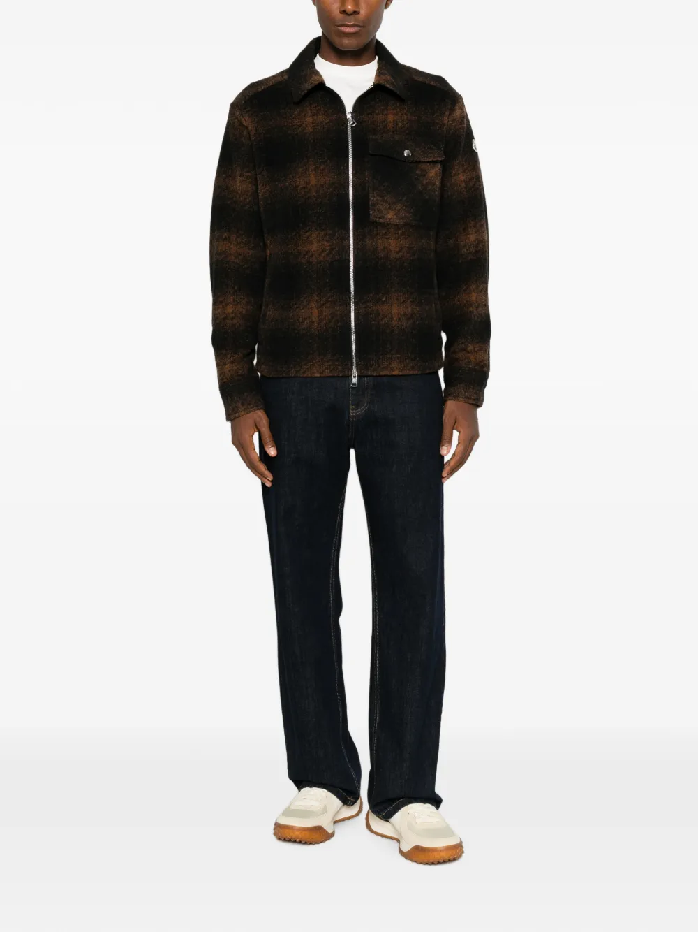 Moncler Geruit shirtjack met rits Bruin