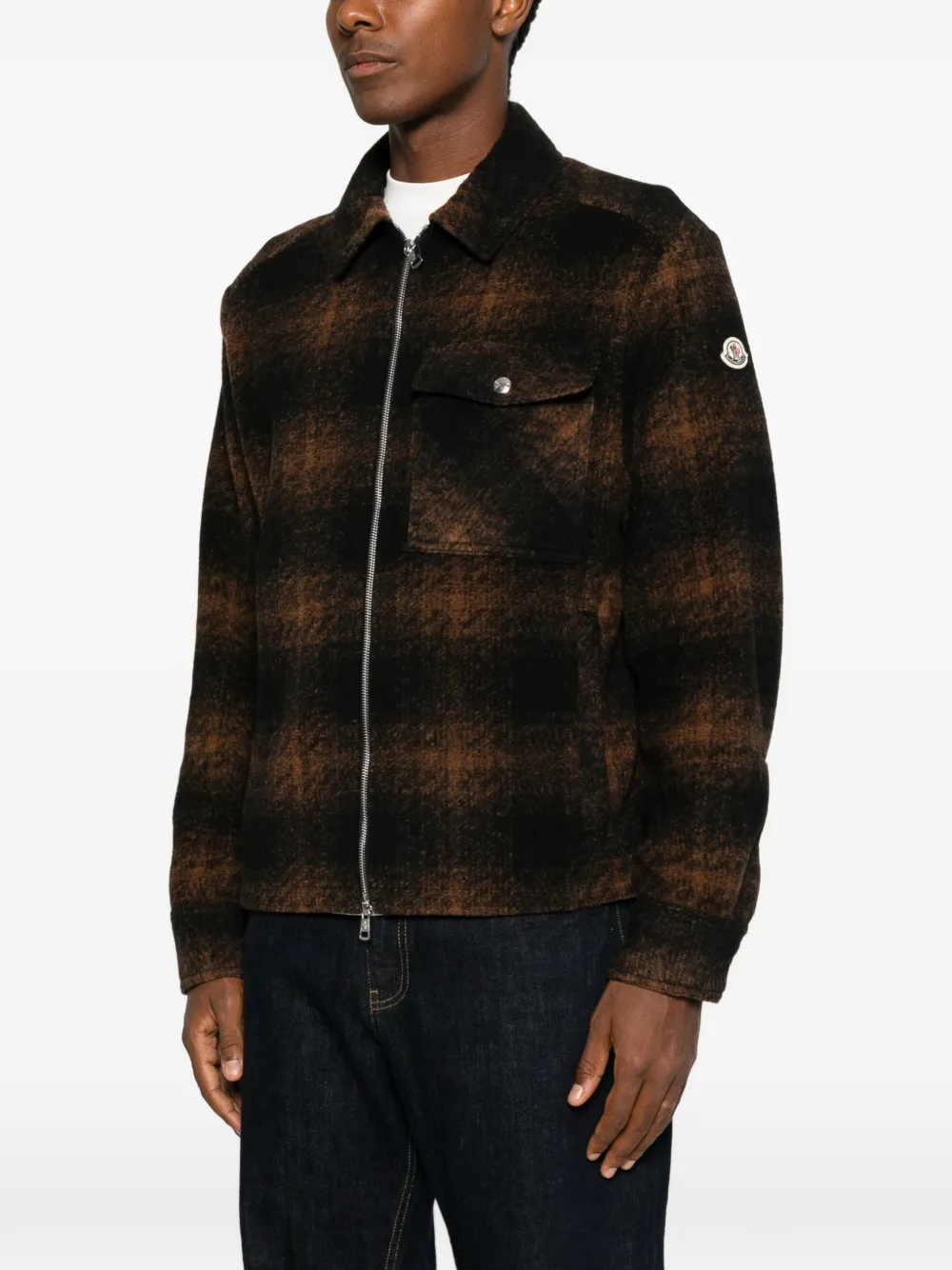 Moncler Geruit shirtjack met rits Bruin