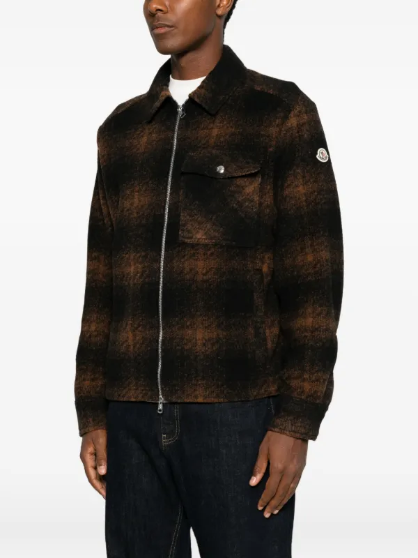 Moncler Check Jersey zip-up Shirt Jacket | Brown | FARFETCH