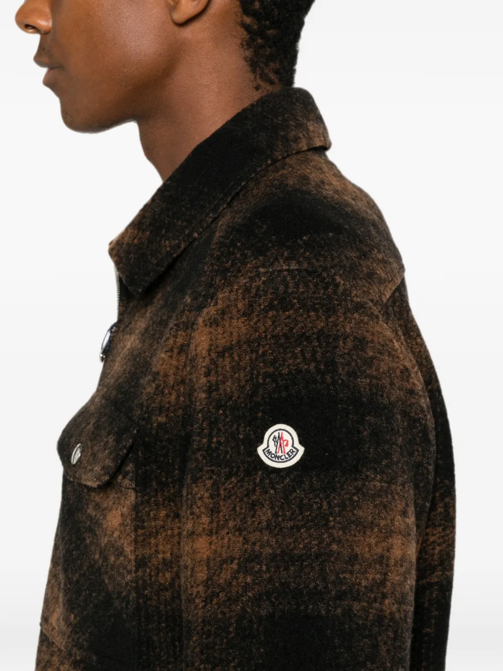 Moncler Geruit shirtjack met rits Bruin