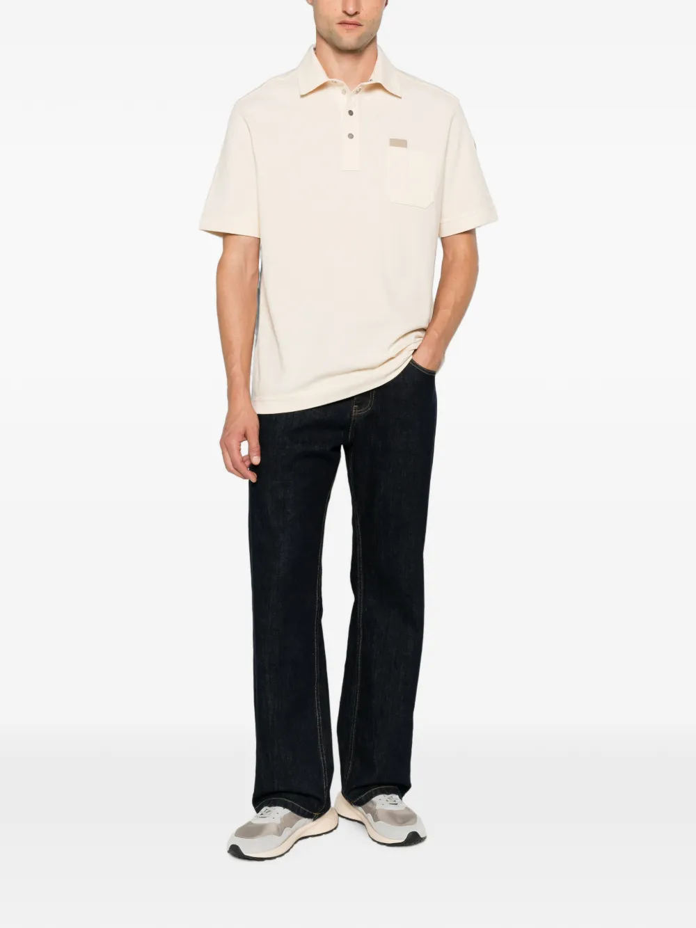 Moncler Katoenen poloshirt met leren logo-label Beige