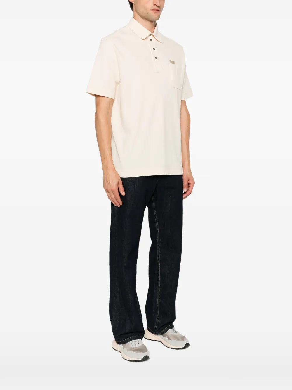 Moncler Katoenen poloshirt met leren logo-label Beige
