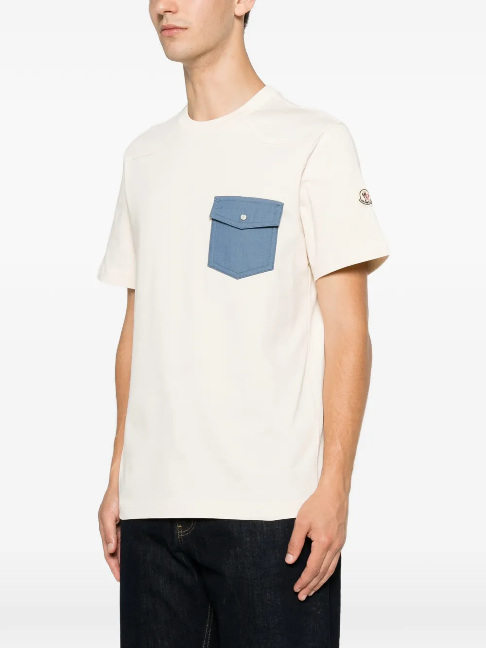 Moncler Denim T-shirt met borstzak Beige