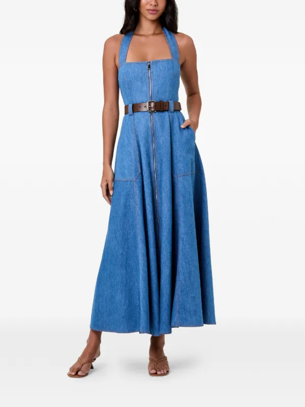 anastasia dress blue NICHOLAS Women's Denim - Timeless Slingback Shoes Helsi Backless Mini Dress Size:66L back zipper closure
