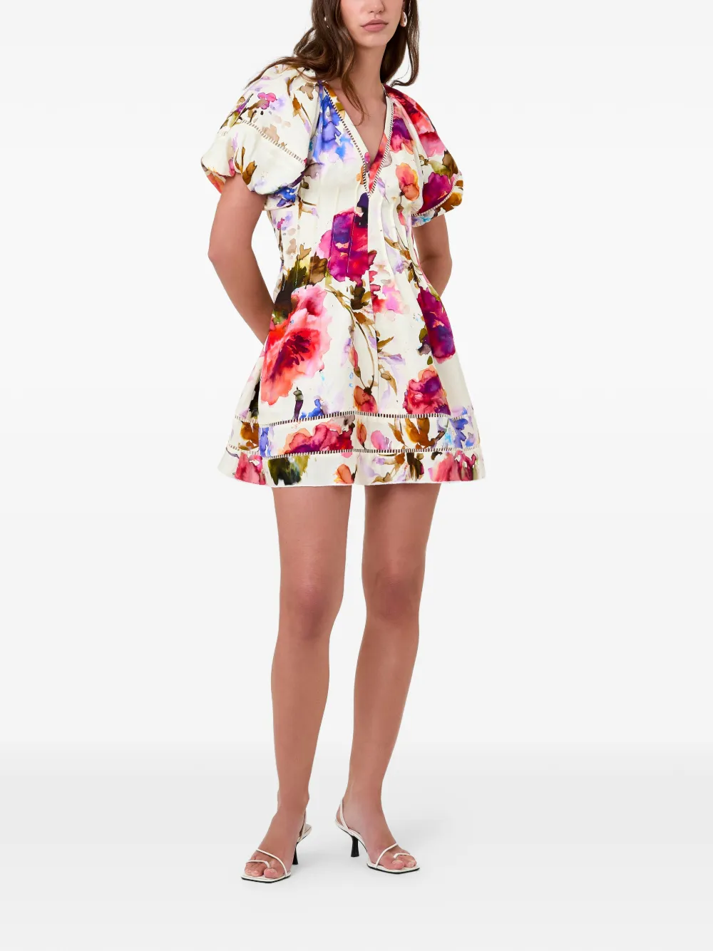 Nicholas Annika jurk met bloemenprint en afwerking Beige