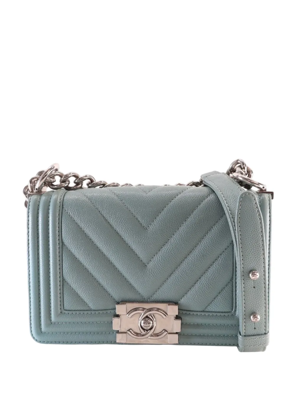 CHANEL Pre-Owned 2020 Small Chevron Caviar Boy Flap crossbody bag - Blu