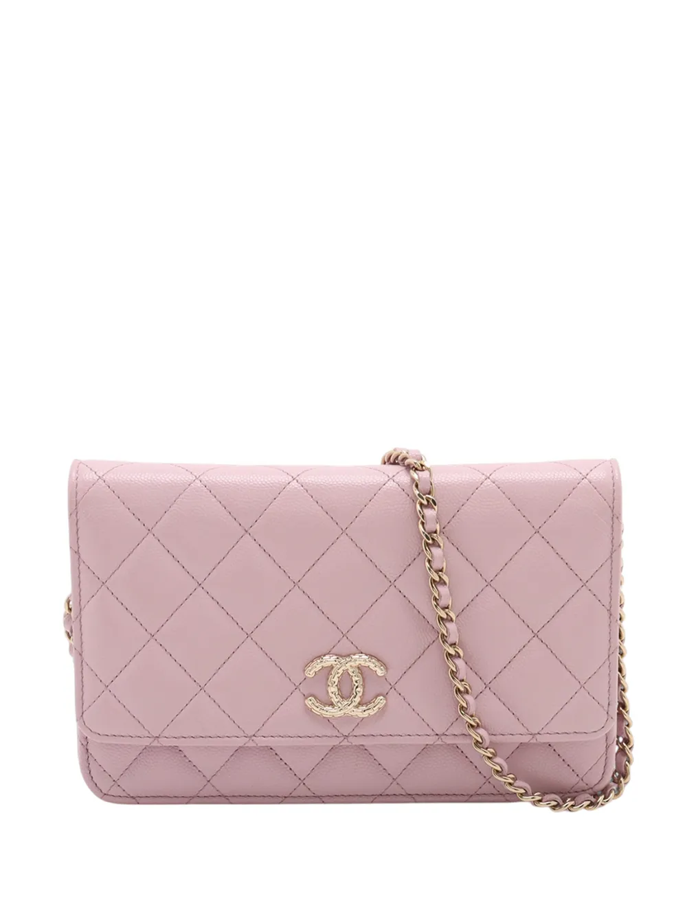Pre-owned Chanel 2021-2026 Cc Quilted Caviar Wallet On Chain Crossbody Bag In Pink