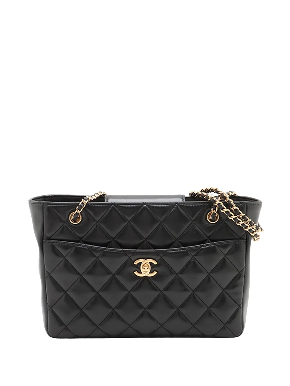 CHANEL Pre-Owned 2021-2026 Small CC Quilted Shiny Lambskin Chain Shopping tote bag - Schwarz