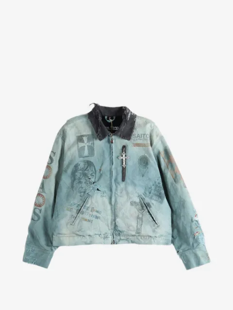 SAITOS distressed graphic-print work jacket