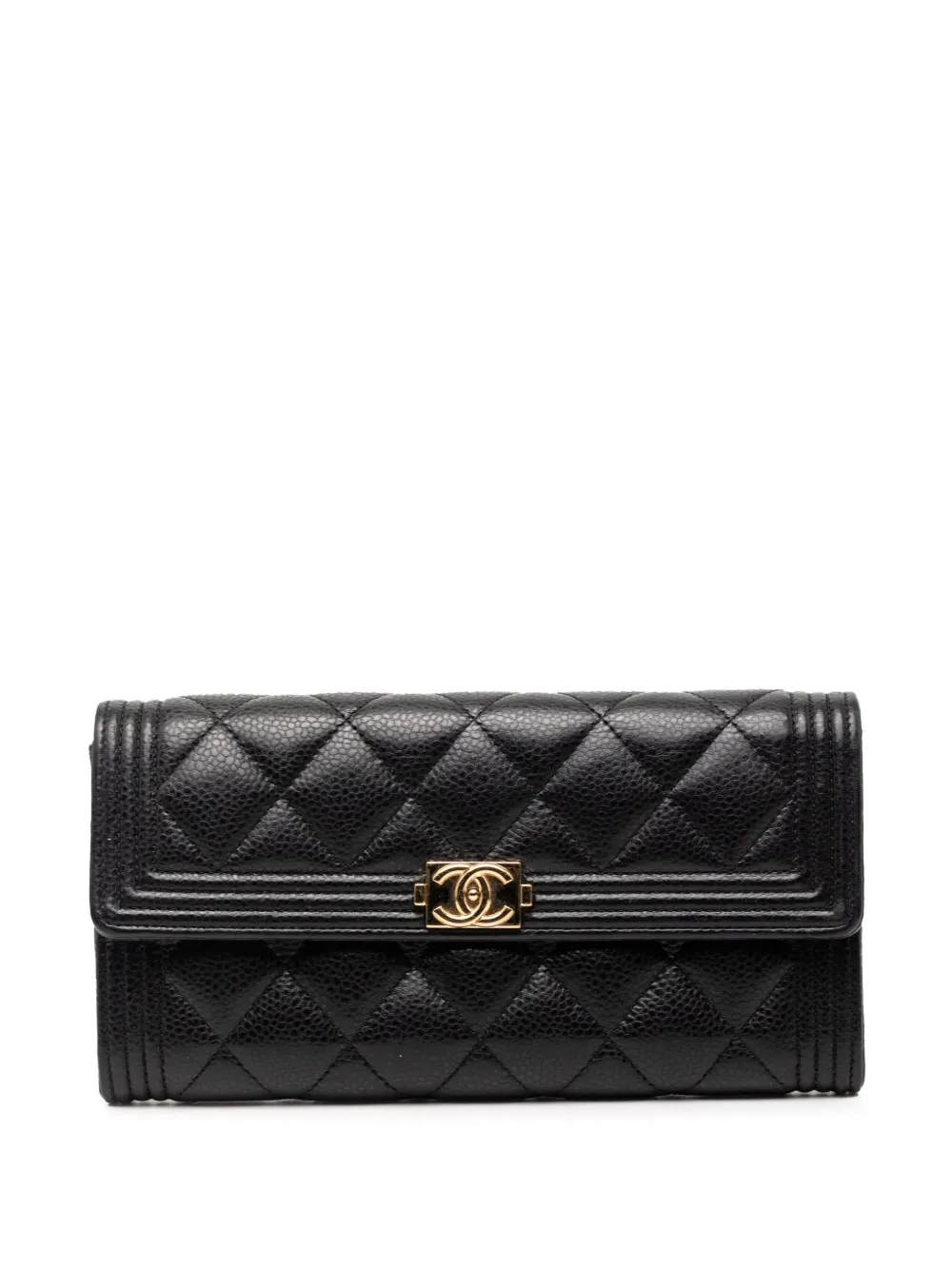 CHANEL Pre-Owned 2019 Quilted Caviar Boy Wallet long wallets - Nero