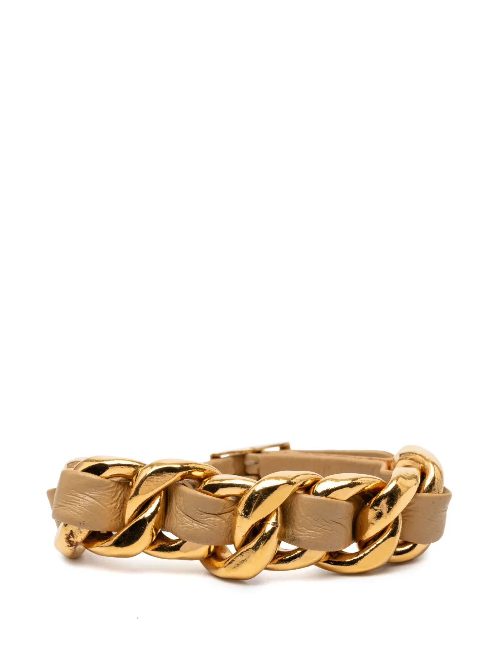 CHANEL Pre-Owned 1990-2010 CC Gold Plated Leather Woven Chain Bracelet costume bracelet - Oro