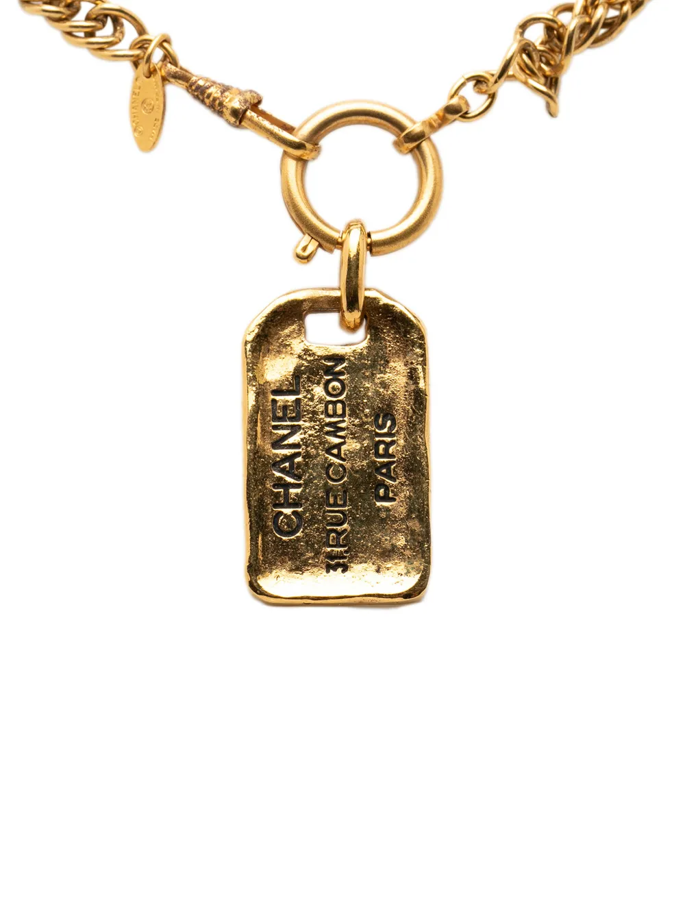 CHANEL Pre-Owned 1970-1980 Gold Plated 31 Rue Cambon Plaque Pendant Necklace costume necklace - Oro