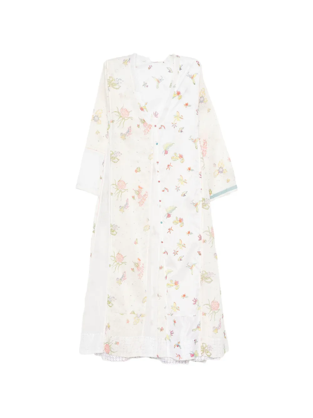 INJIRI floral-print V-neck midi dress - Bianco
