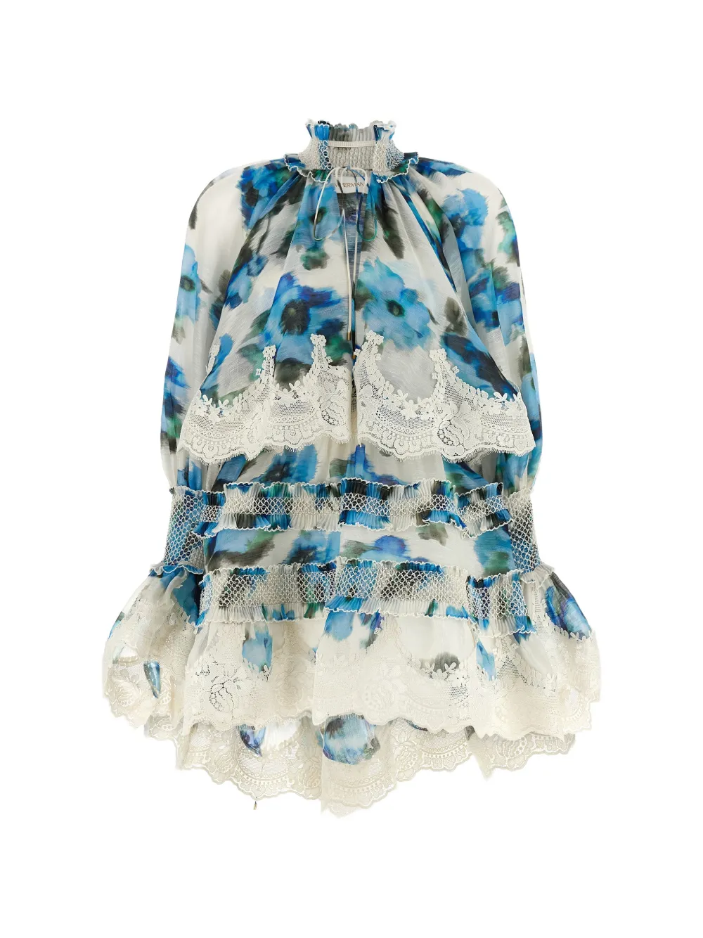 ZIMMERMANN Alchemy floral-print lace-trim mini dress - Blu