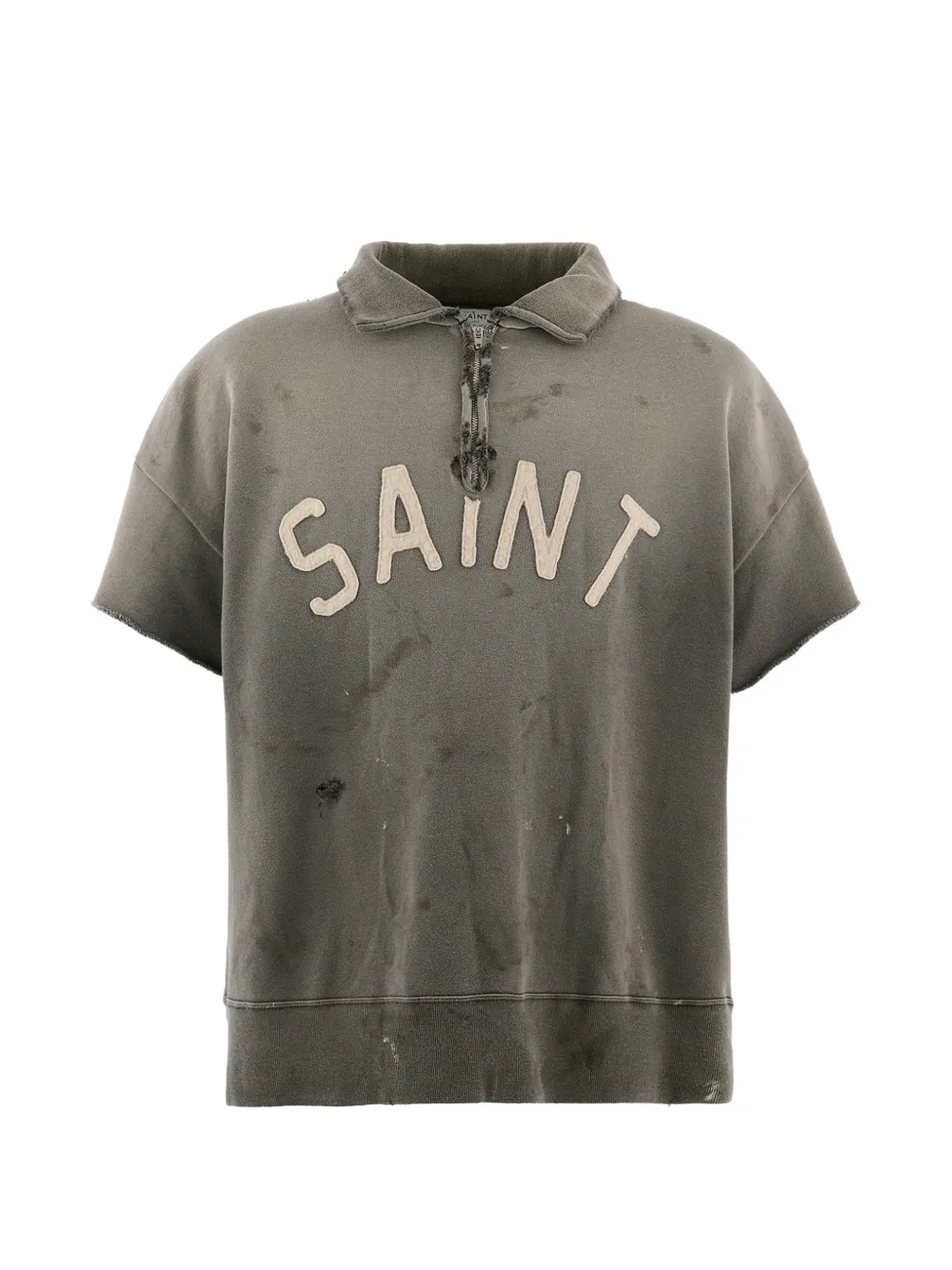 SAINT MXXXXXX distressed half-zip polo shirt - Grau