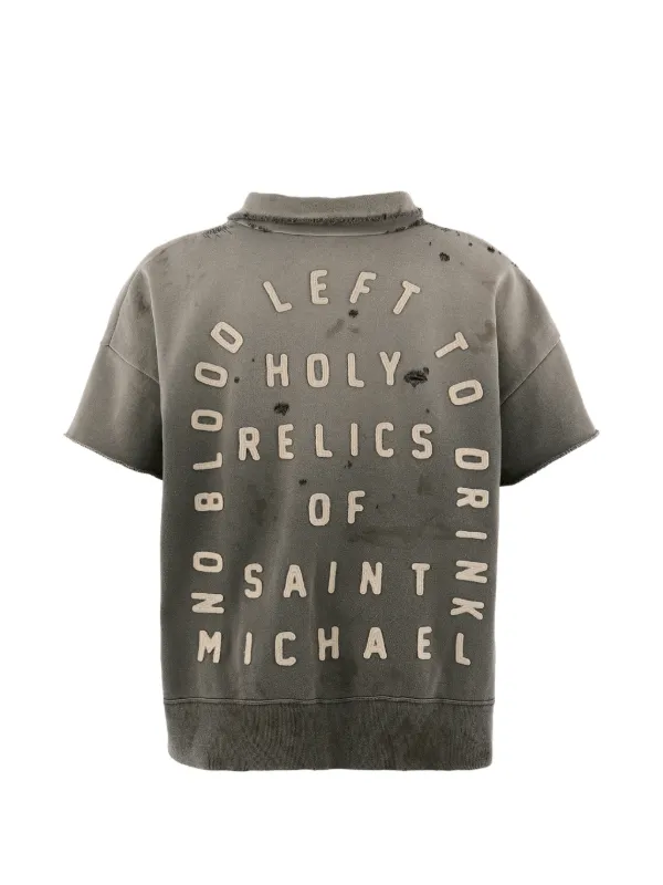 SAINT MXXXXXX Distressed half-zip Polo Shirt | Grey | FARFETCH