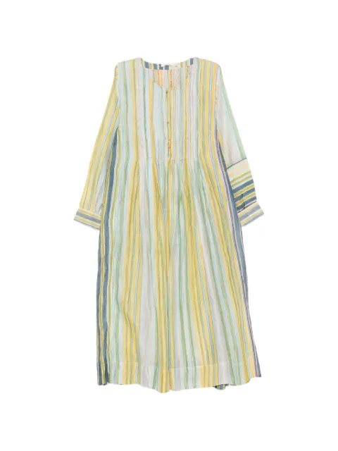 INJIRI striped pleated-detail midi dress
