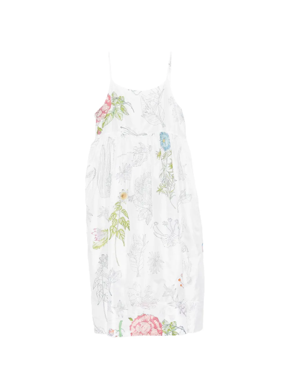 INJIRI Herbarium floral-print midi dress - White