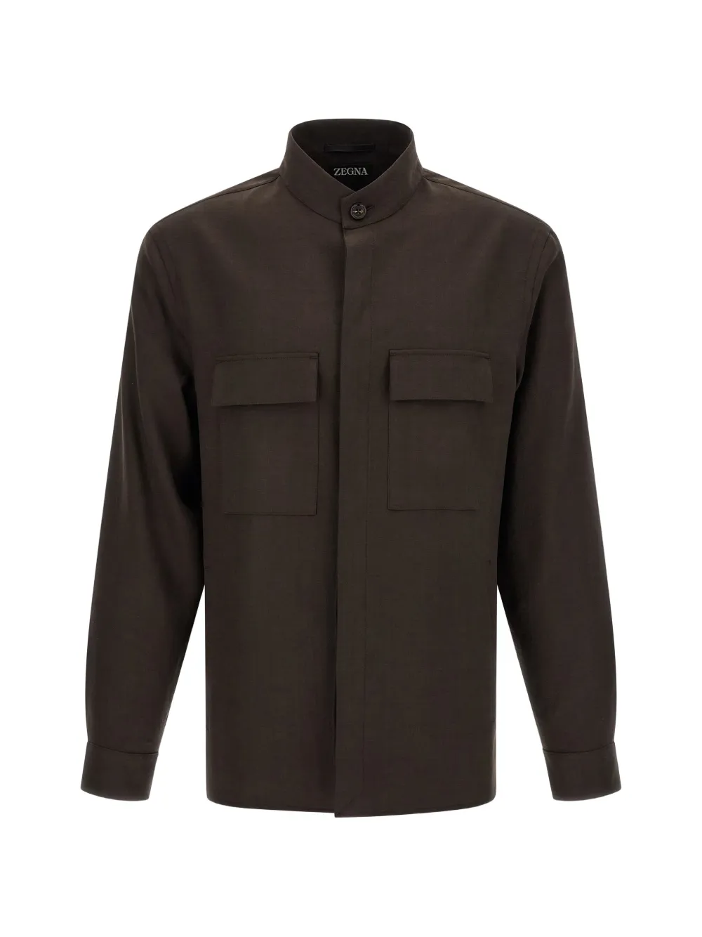 Zegna Oasi Lino mandarin-collar overshirt - Marrone