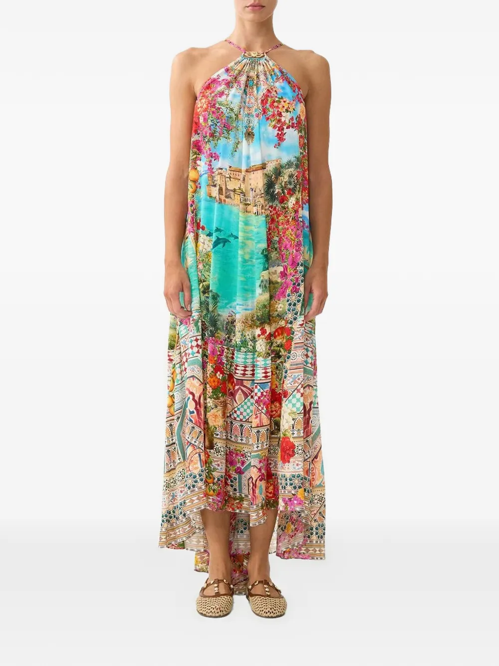 Camilla maxi-dress met print en hardware Blauw