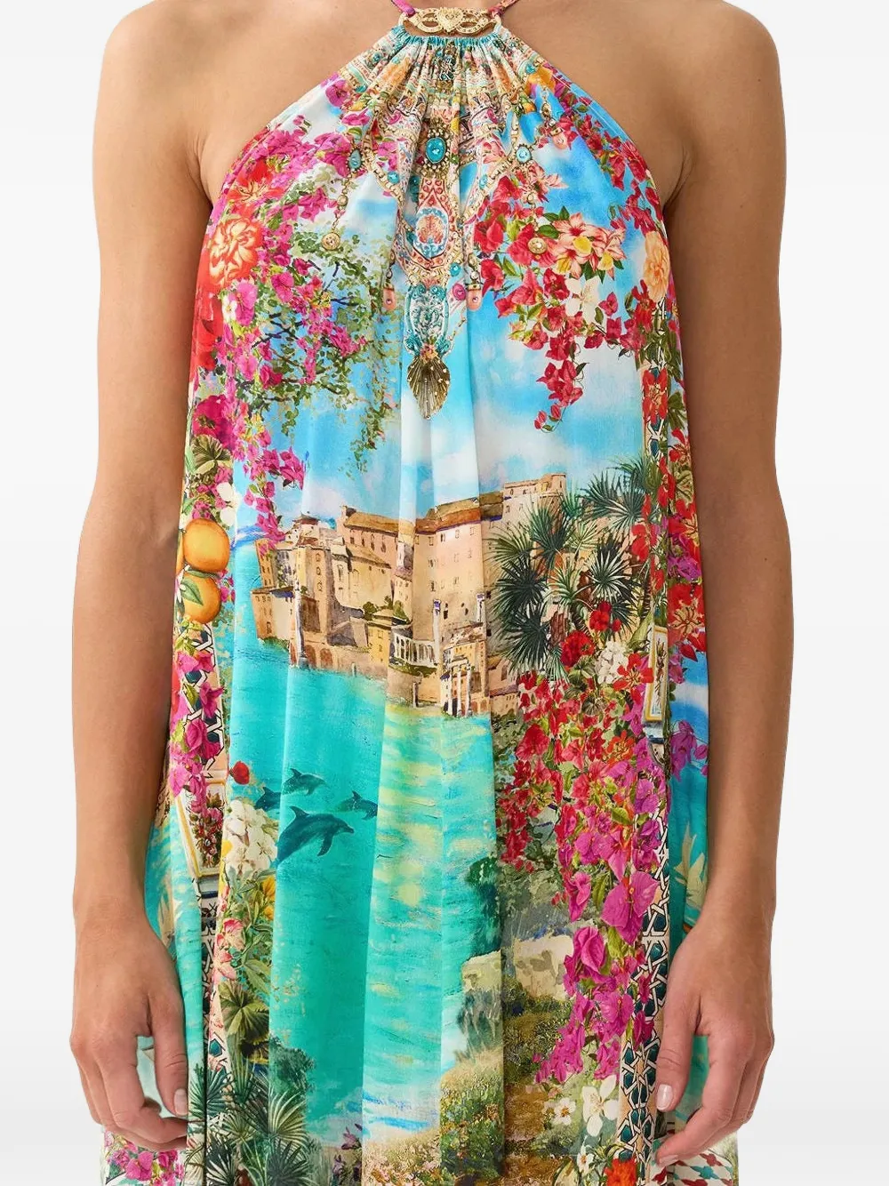 Camilla maxi-dress met print en hardware Blauw