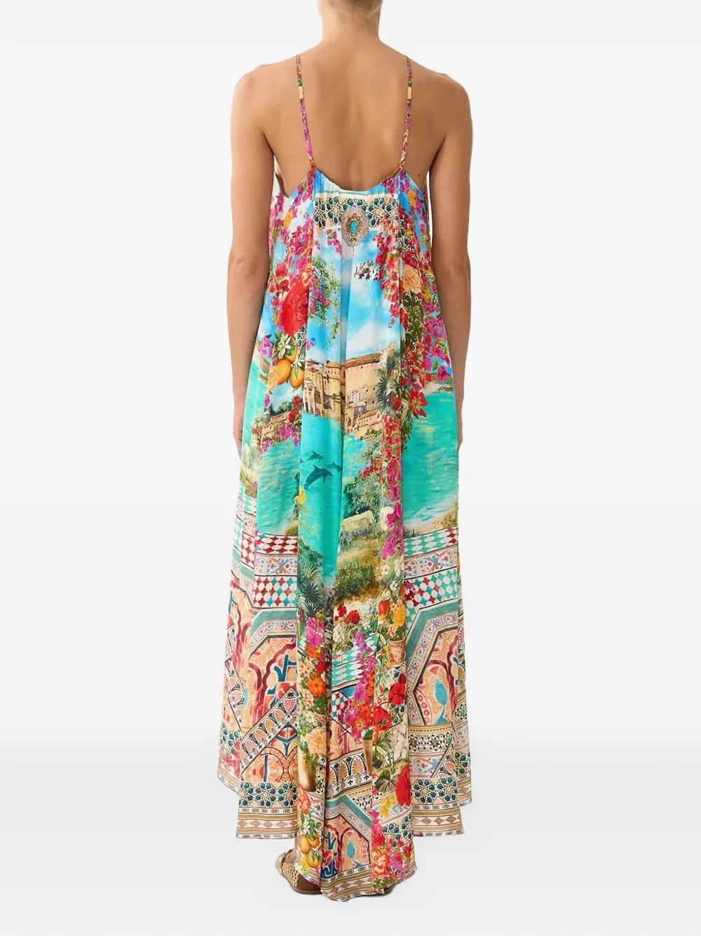 Camilla maxi-dress met print en hardware Blauw