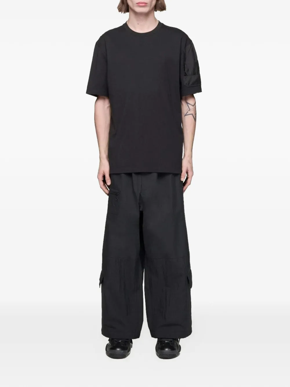 Y-3 Cargo broek met wijde pijpen en logo-print Zwart
